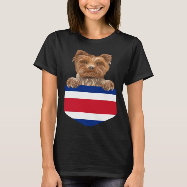Costa Rica Flag Yorkshire Terrier Dog In Pocket T-Shirt (Vorderseite)