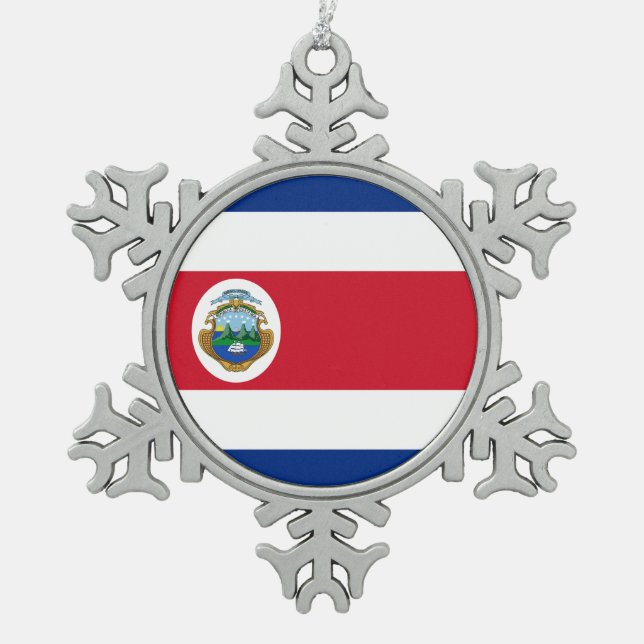 Costa-Rica-Flagge Schneeflocken Zinn-Ornament (Vorderseite)