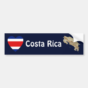 Costa Rica Flaggenherz + Karte Autoaufkleber