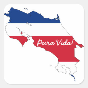 Costa Rica-Flaggenkarte Quadratischer Aufkleber