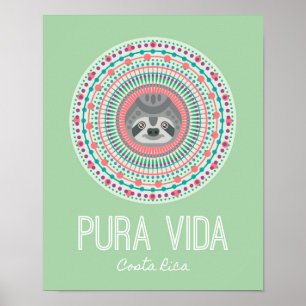 Costa Rica Green Sloth Mandala Art Print Poster