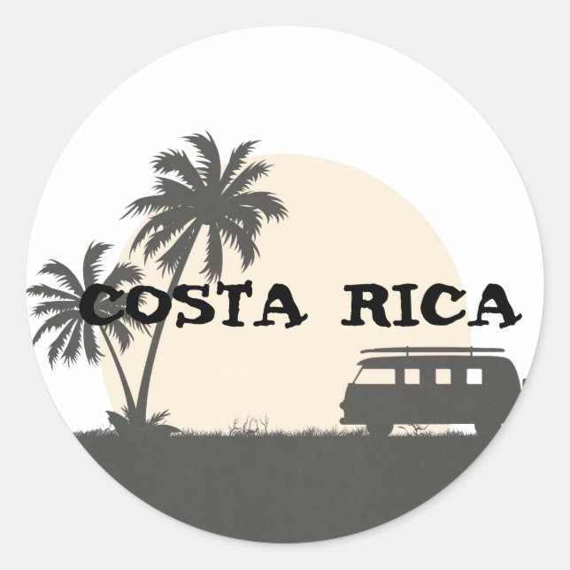 Costa Rica Hippy Van und Surfboard im Mondlicht Runder Aufkleber (Vorderseite)