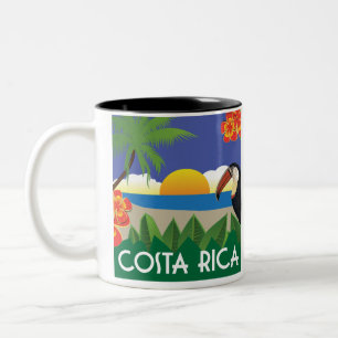 Costa Rica im Vintage-Stil Tukan und Hibiskus Zweifarbige Tasse