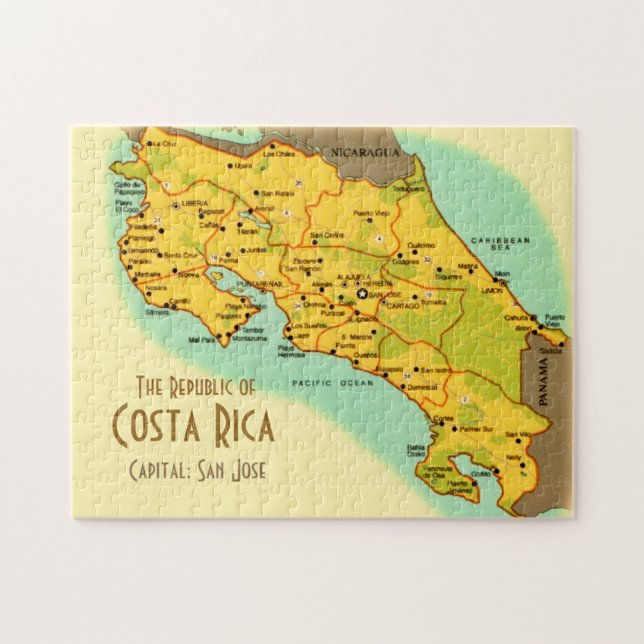 Costa Rica Karte 11x14 Puzzle (Horizontal)
