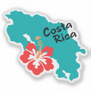 Costa Rica Karte Kontur mit Hibiskus Blume Aufkleber