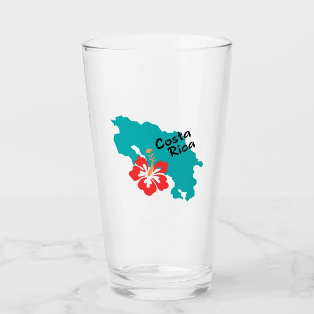 Costa Rica Karte Kontur mit Hibiskus in Farbe Glas (Vorderseite)