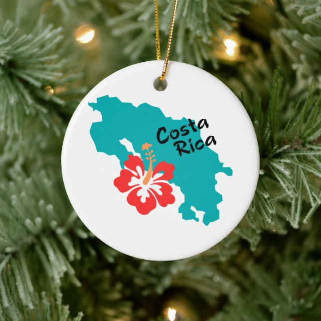Costa Rica Karte mit Hibiskus Keramik Ornament (Baum)