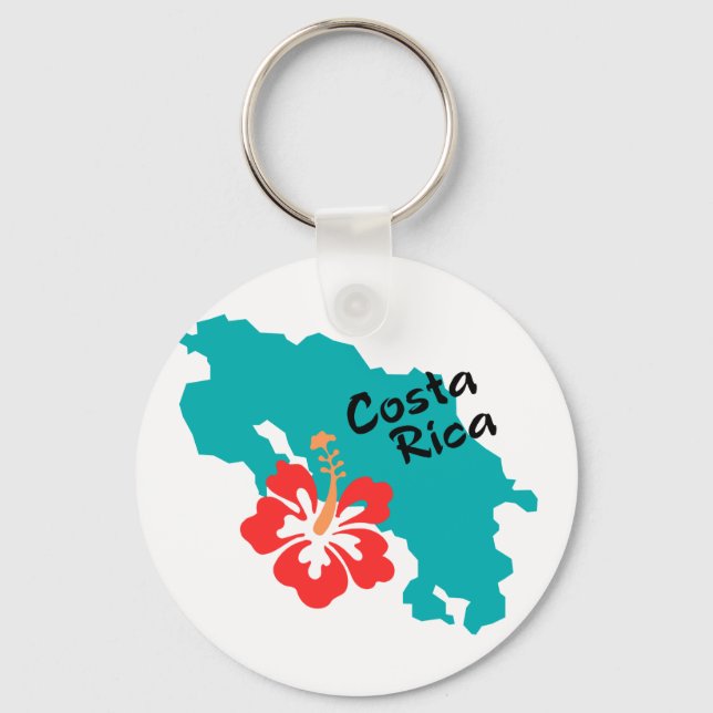 Costa Rica Karte mit Hibiskus Schlüsselanhänger (Vorderseite)