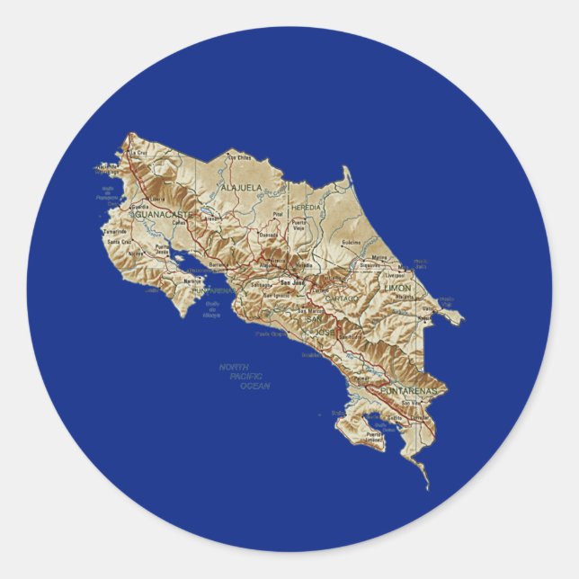 Costa Rica Kartenaufkleber Runder Aufkleber (Vorderseite)