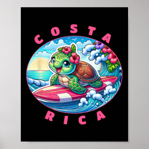 Costa Rica Mädchen Süß Surfen Meeresschildkröte Poster