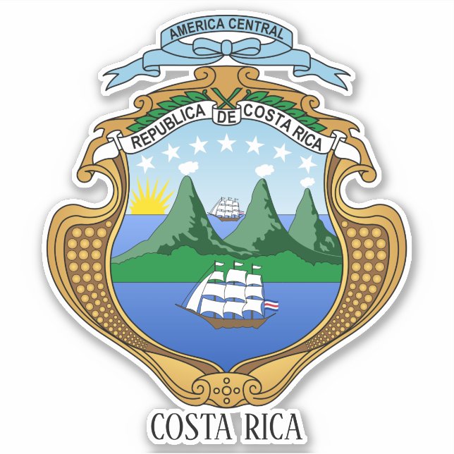 Costa Rica National Coat of Arms Patriotic Aufkleber (Vorderseite)