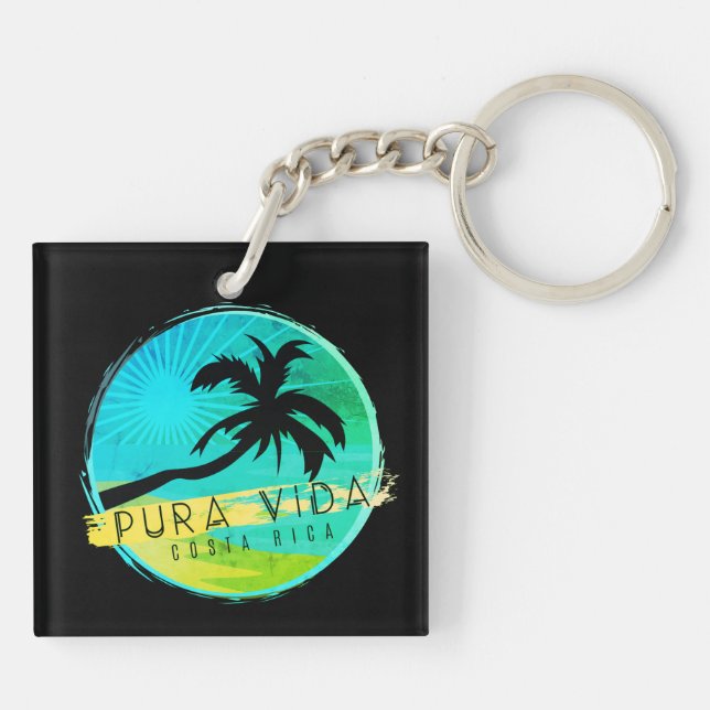 Costa Rica Palm Tree Pura Vida Logo Schlüsselanhänger (Rückseite)