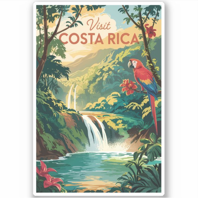Costa Rica Parrot Illustration Travel Art Vintage Aufkleber (Vorderseite)