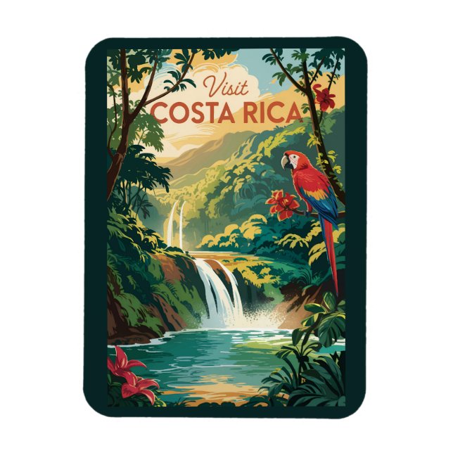 Costa Rica Parrot Illustration Travel Art Vintage Magnet (Vertikal)