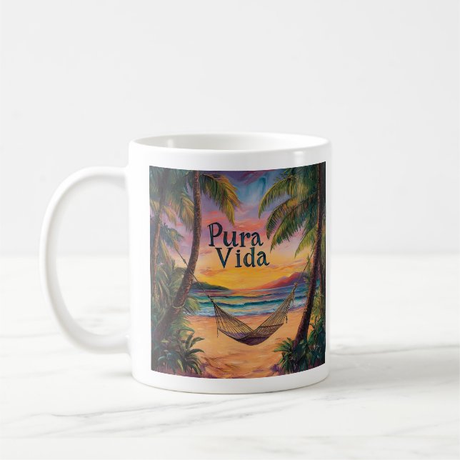 Costa Rica Pura Vida Beach Sunset und Hängematte C Kaffeetasse (Links)