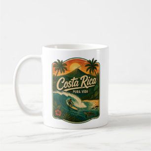 Costa Rica Pura Vida Retro Surfen Vulkan Sonnenunt Kaffeetasse