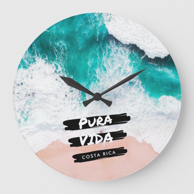 Costa Rica Pura Vida Wave Ocean Foto Große Wanduhr (Vorderseite)