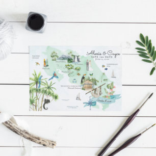 Costa Rica   Reise-Hochzeits-Itinerary-Map Einladung