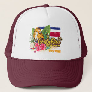 Costa Rica Retro große Katze Vintage Flagge Souven Truckerkappe