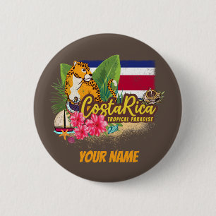 Costa Rica Retro Großkatze Vintage-Flagge Souvenir Button