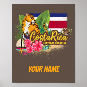 Costa Rica Retro Großkatze Vintage Flagge Souvenir Poster