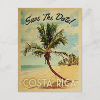 Costa Rica Save the Date Vintag Beach Palm Tree