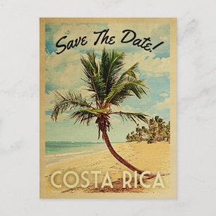 Costa Rica Save The Date Vintage Strand Palmenbaum Ankündigungspostkarte