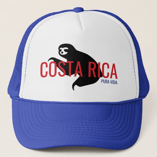 Costa Rica Sloth Souvenir Hat | Blau Truckerkappe (Vorderseite)