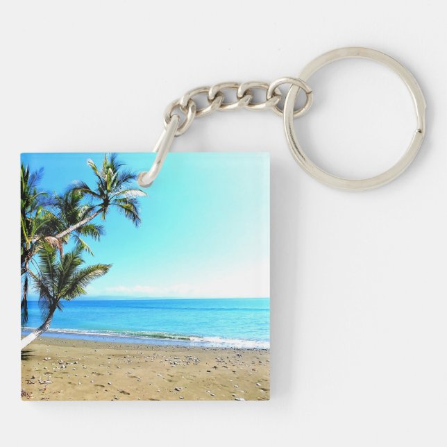 Costa Rica, Strand mit Palmen Schlüsselanhänger (Rückseite)