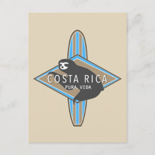 Costa Rica Surfing Sloth Postcard Postkarte