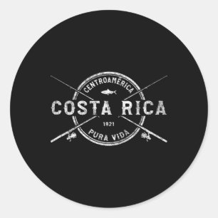 Costa Rica Vintage gekreuzte Angelruten Runder Aufkleber