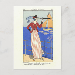 Costume de Yacht Fashion Illustration Barbier Postkarte