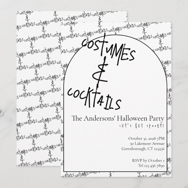 Costumes and Cocktails Halloween Party Einladung (Vorne/Hinten)