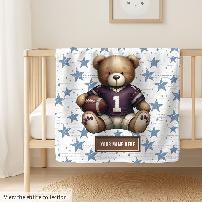Cosy American Football Teddy Bear Blanket für Jung Fleecedecke (Cute American football teddy bear blanket, personalized and perfect boy birthday gift idea.)