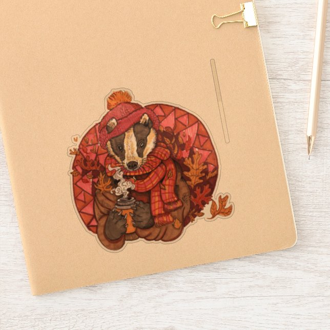 Cosy Autumn Badger Art Sticker (Notizbuch)