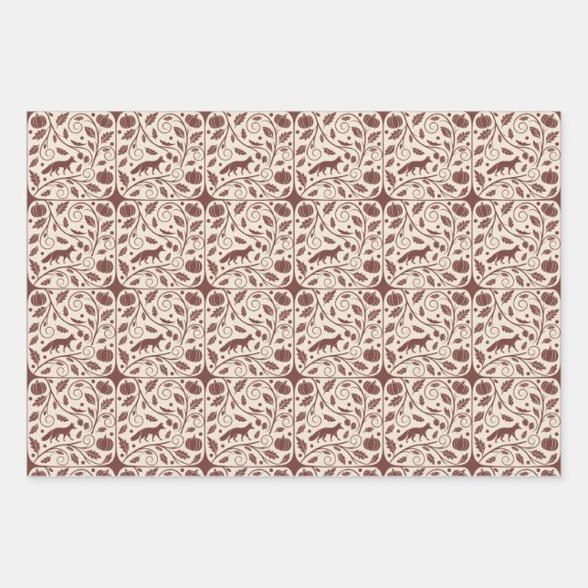 Cosy Autumnal Wrapping Paper Geschenkpapier Set (Vorderseite)