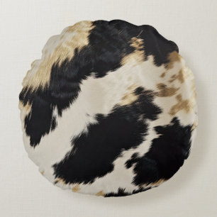 Cosy Black Cream Gold Südwest Cowhide Rundes Kissen