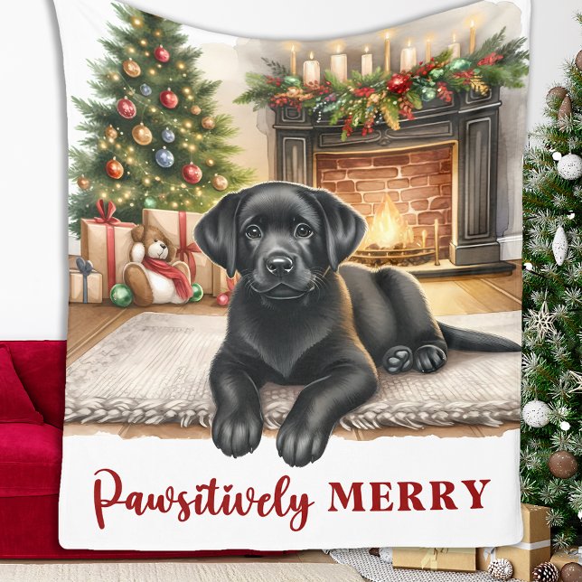 Cosy Black Labrador Hund Holiday Puppy Weihnachten Fleecedecke (Von Creator hochgeladen)
