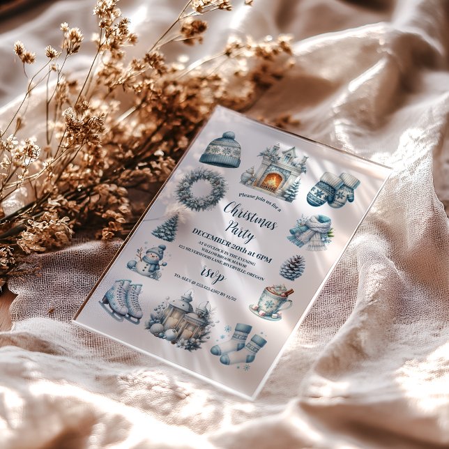 Cosy Blue Rustica Weihnachts-Party Acryleinladungen (Von Creator hochgeladen)