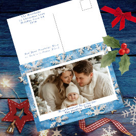 Cosy Blue Snowflake Weihnachts-Foto Feiertagspostkarte