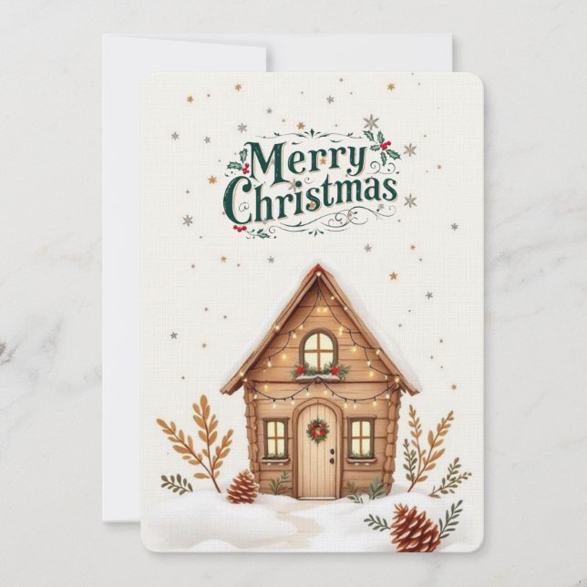 Cosy Cabin Christmas Card | Rustikaler Urlaub Einladung (Vorderseite)