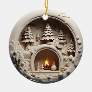 Cosy Cabin Weihnachts-Feuerplatz Keramik Ornament