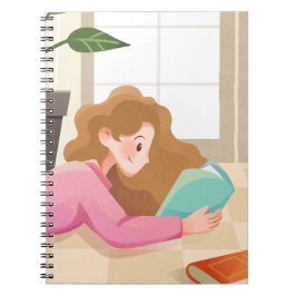 Cosy Cartoon Girl Reading Notebook Cover Notizblock