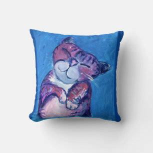 Cosy Cat Painted Kitty Niedlich Feline on Blue Kissen