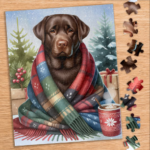 Cosy Chocolate Labrador Retriever Dog Weihnachten Puzzle