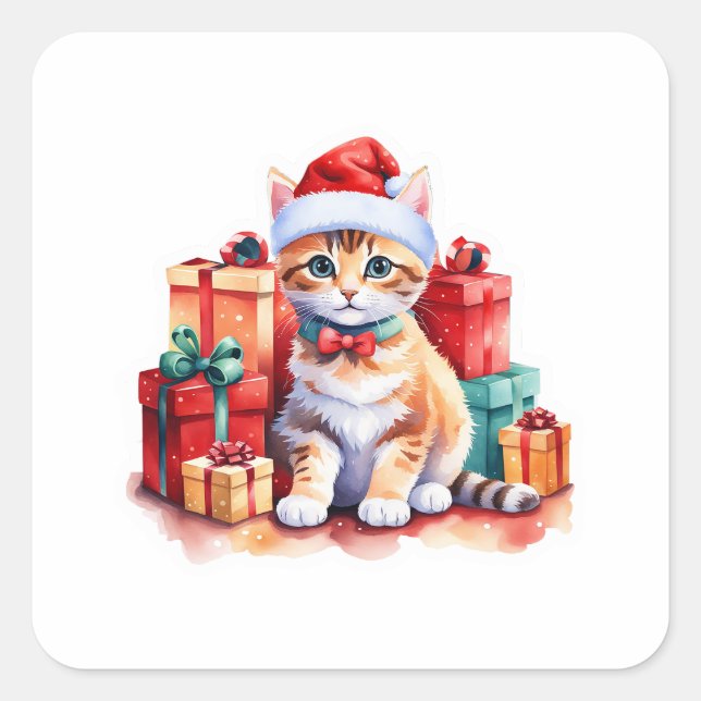 Cosy Christmas Cat Sticker - Niedlich Kitty mit Ge (Vorderseite)