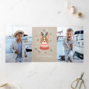 Cosy Christmas Corgi Dreifach Gefaltete Urlaubskarte