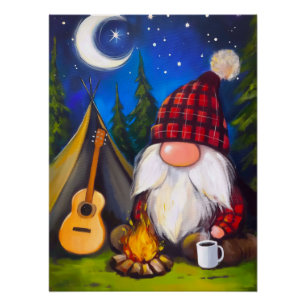 Cosy Christmas Gnome Camper Gitarrist Poster