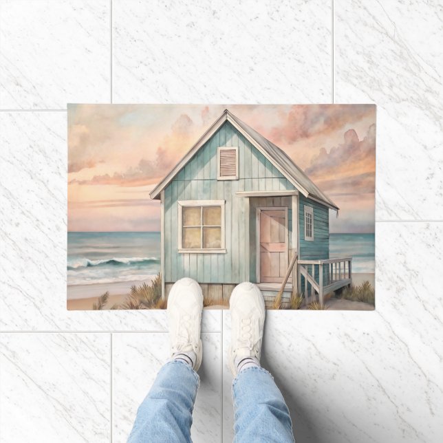 Cosy Coastal Hütte Beach House Wasserfarbe Fußmatte (Indoor)