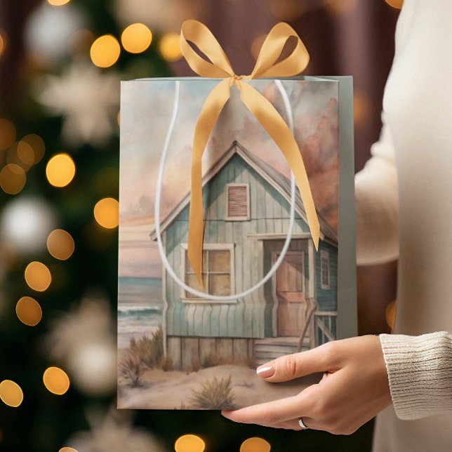 Cosy Coastal Hütte Beach House Wasserfarbe Mittlere Geschenktüte (Von Creator hochgeladen)